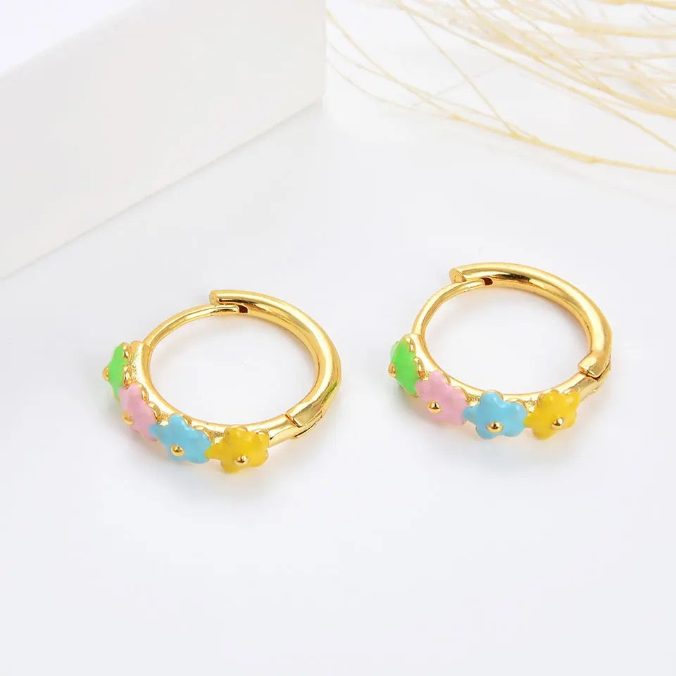 Colorful Flower Children’s Hoop Earrings