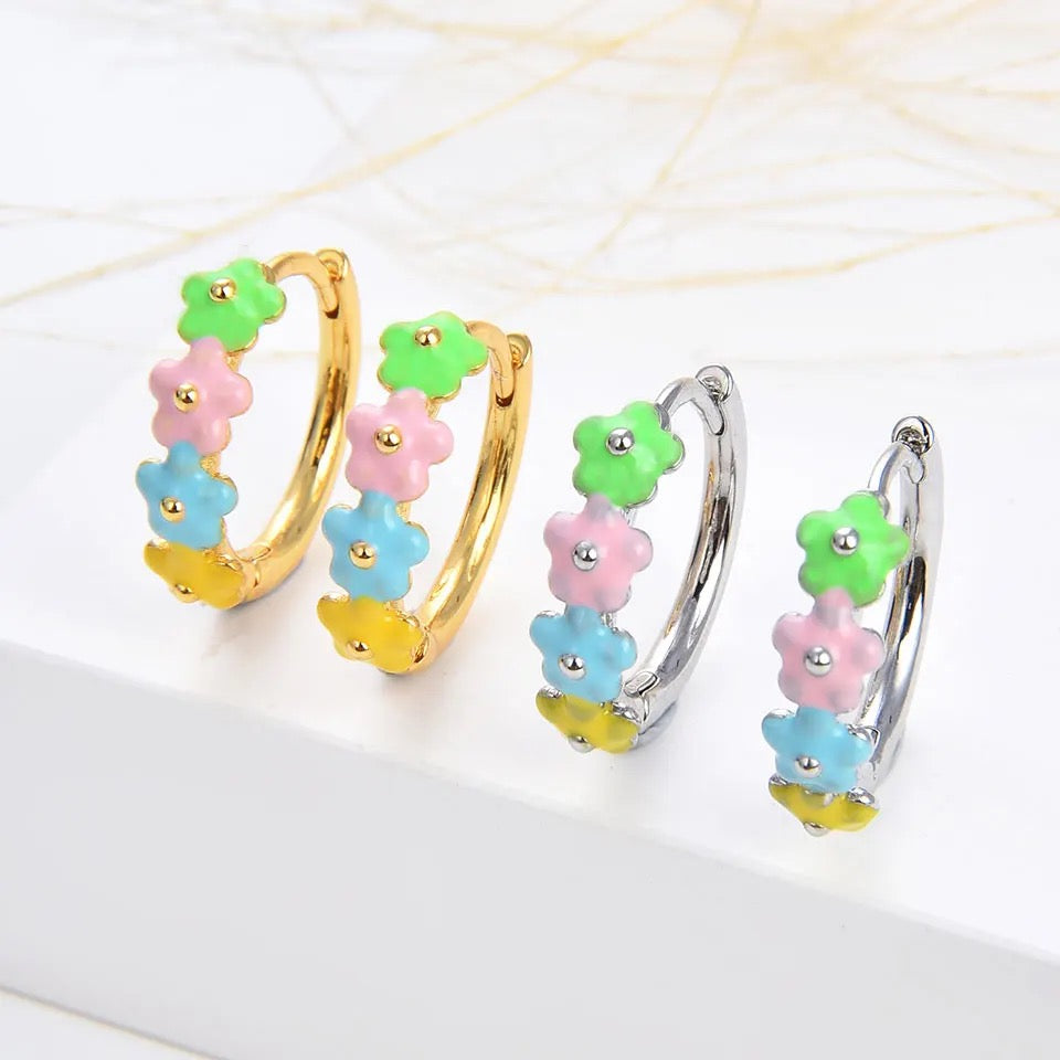 Colorful Flower Children’s Hoop Earrings