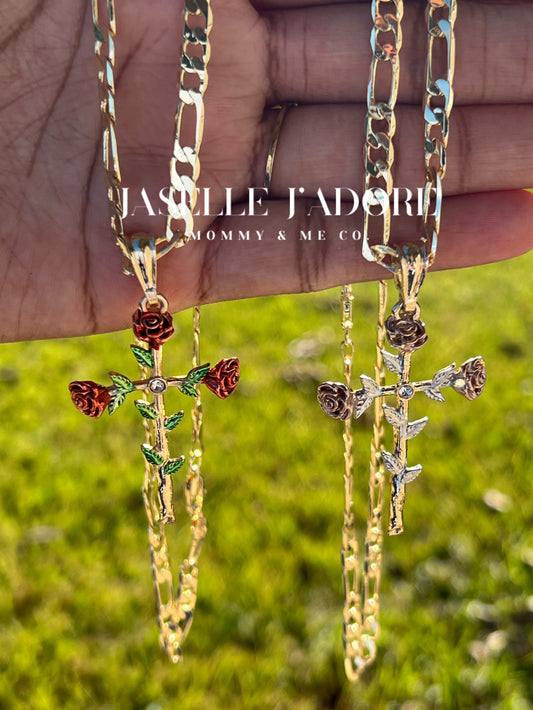 Cross & Roses Pendant Necklace